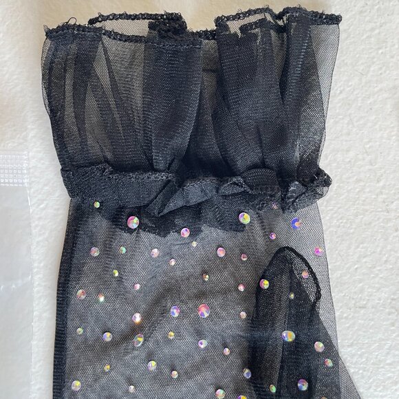 New Black Rhinestone Tulle Gloves - Picture 6 of 12